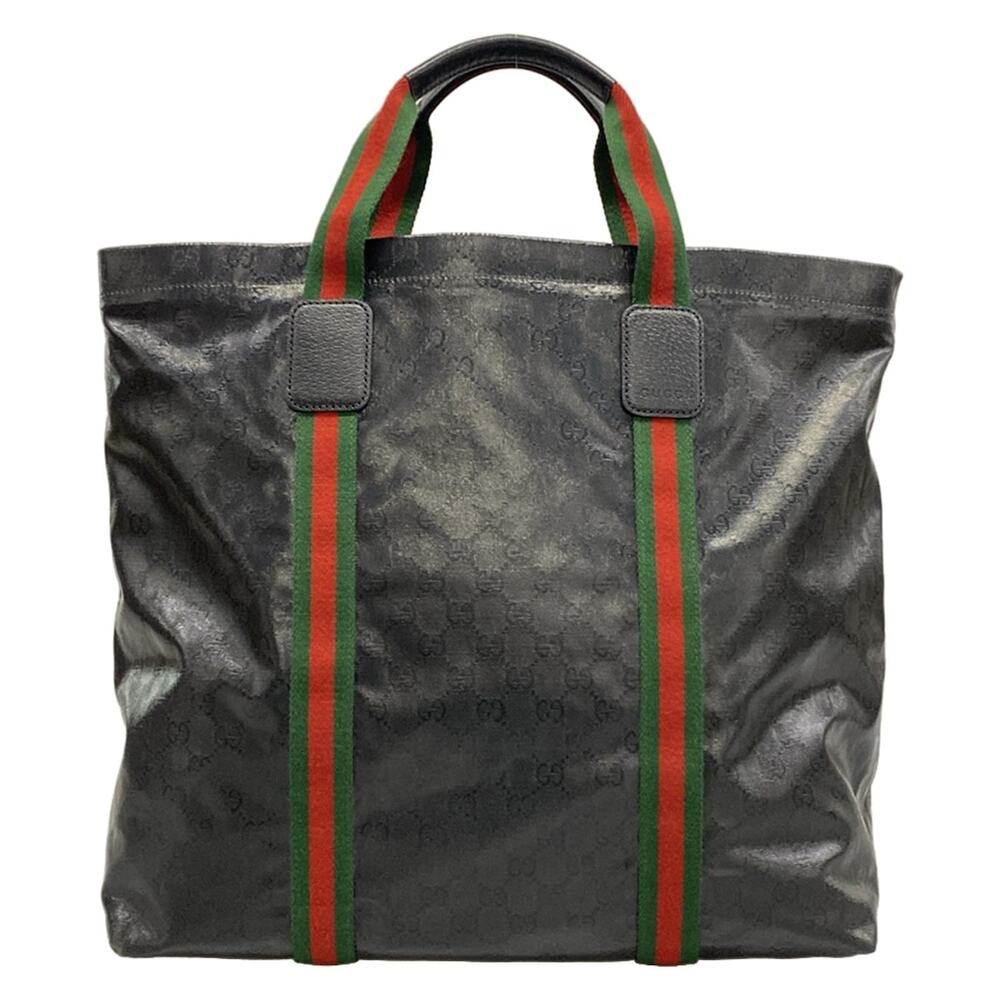Gucci Shelly(Web),Crystal GG Tote Bag 763287 Black Green Red Coated Canvas